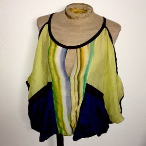 VTG Y2K KAS NEW YORK SILK BLEND ABSTRACT DRAPED DOLMAN SZ M